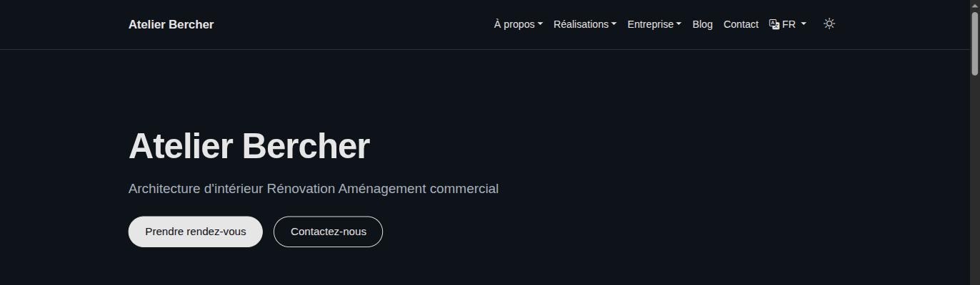 O site publicado: nome da atividade, frase de descrição e dois botões — marcar, contactar.